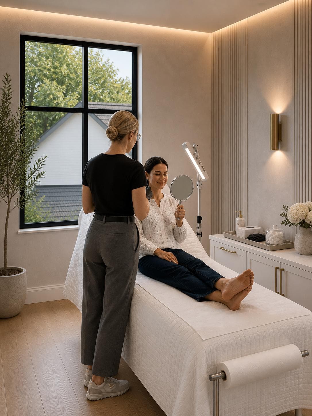 Aesthetic treatment facial detail in a premium clinic room