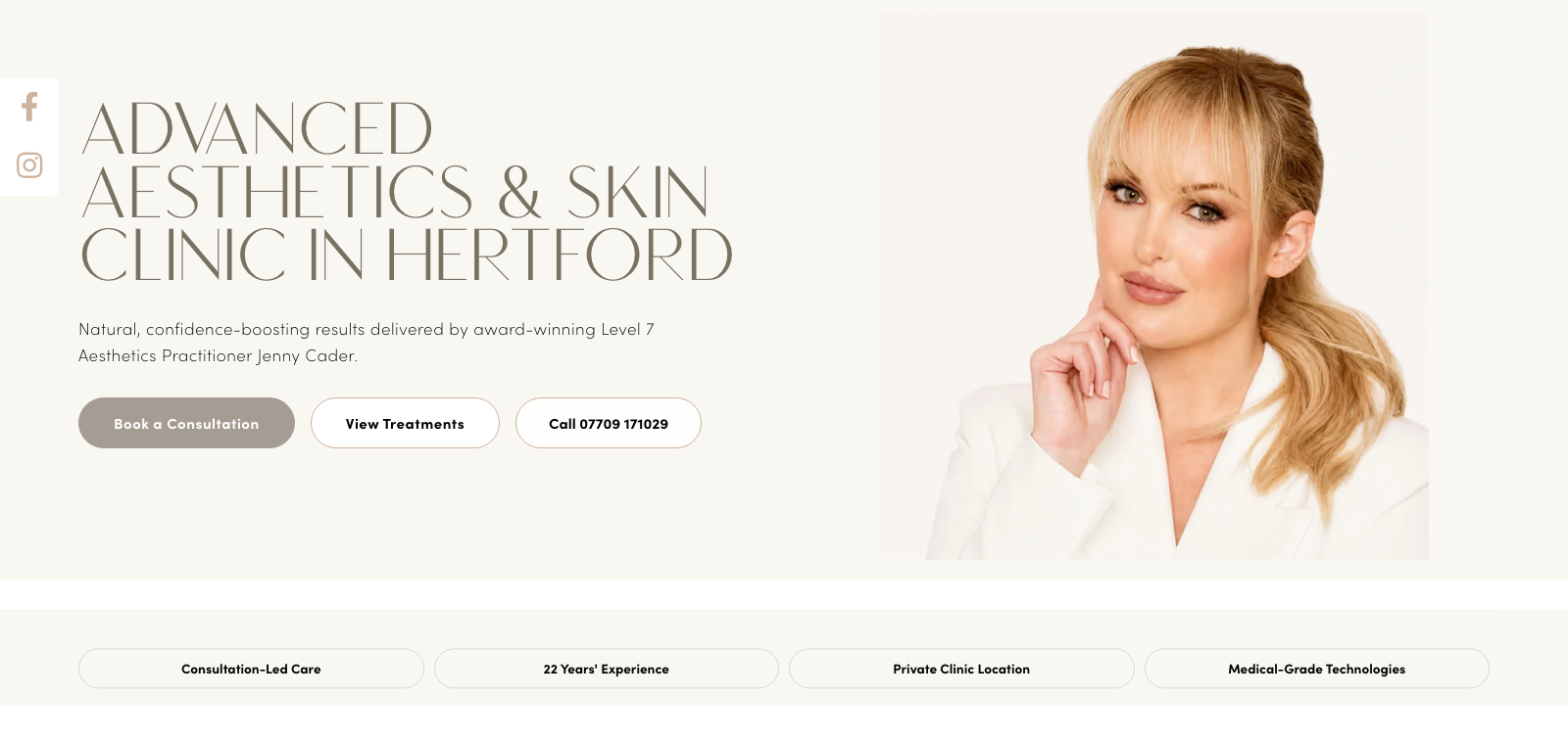 Jenny Cader Skin and Aesthetics website